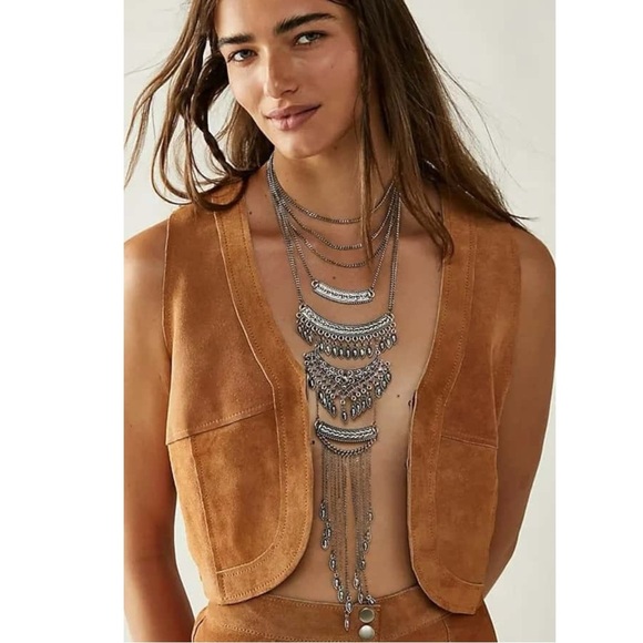 Free People Bohemian Layered Necklace Gold NWT Festival Western Witchy 70s - Picture 15 of 17